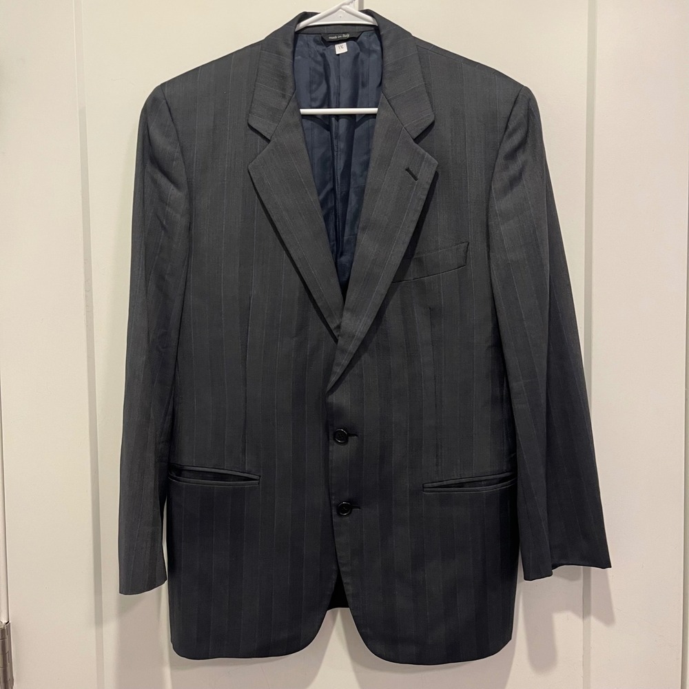 San Remo Lanificio Policarpo 40R Wool Silk Gray Blue Pinstripe Blazer Jacket